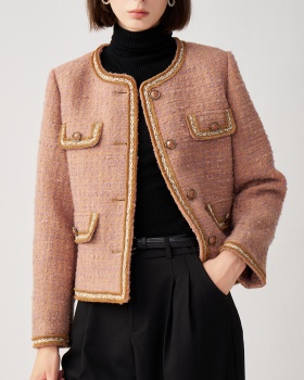 Ladies chanelstyle wool tops France style weave coat