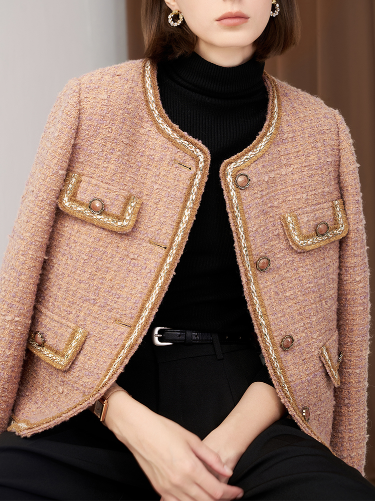 Ladies chanelstyle wool tops France style weave coat