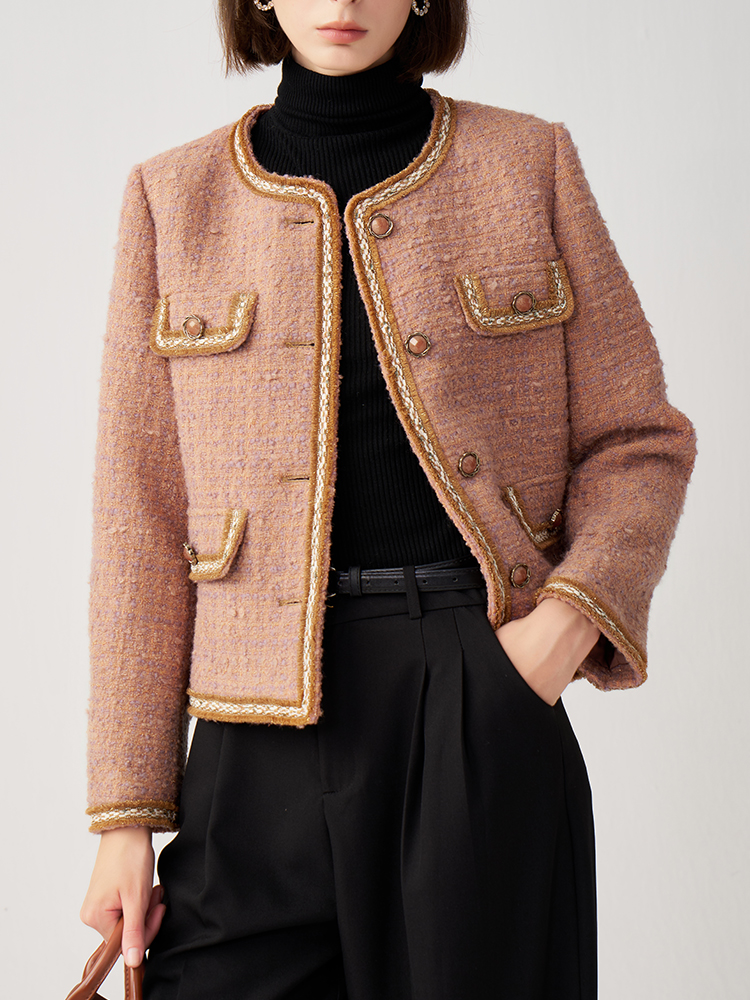 Ladies chanelstyle wool tops France style weave coat