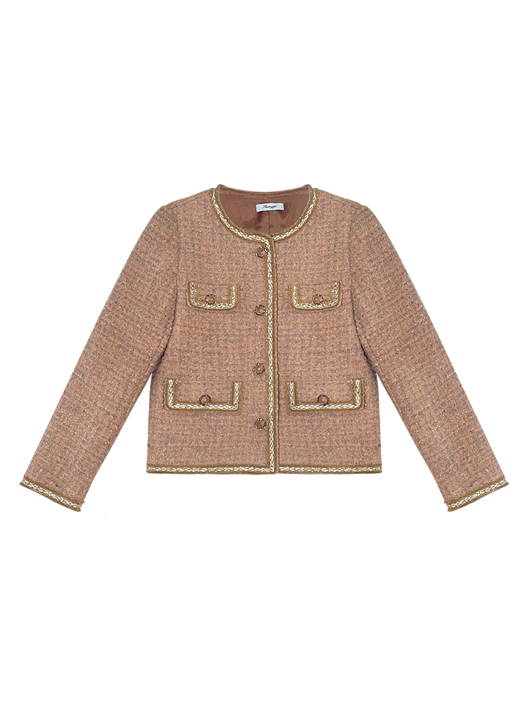 Ladies chanelstyle wool tops France style weave coat