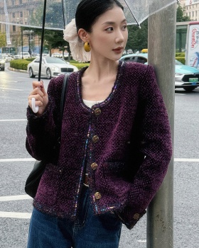 Retro round neck autumn coat weave chanelstyle tops