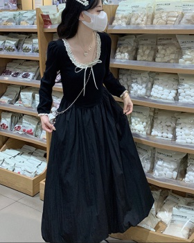 Pinched waist long sleeve dress niche long dress