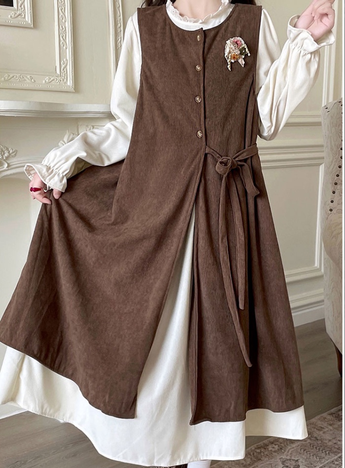 Autumn sleeveless dress sweet dress 2pcs set for women