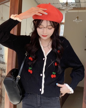 All-match cherry long sleeve sweater lovely sweet cardigan