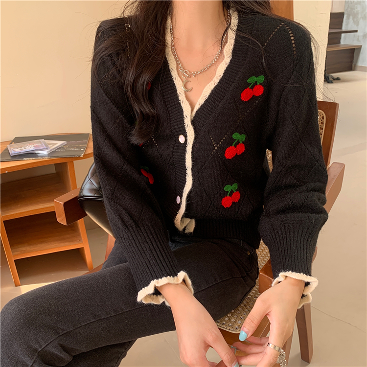 All-match cherry long sleeve sweater lovely sweet cardigan