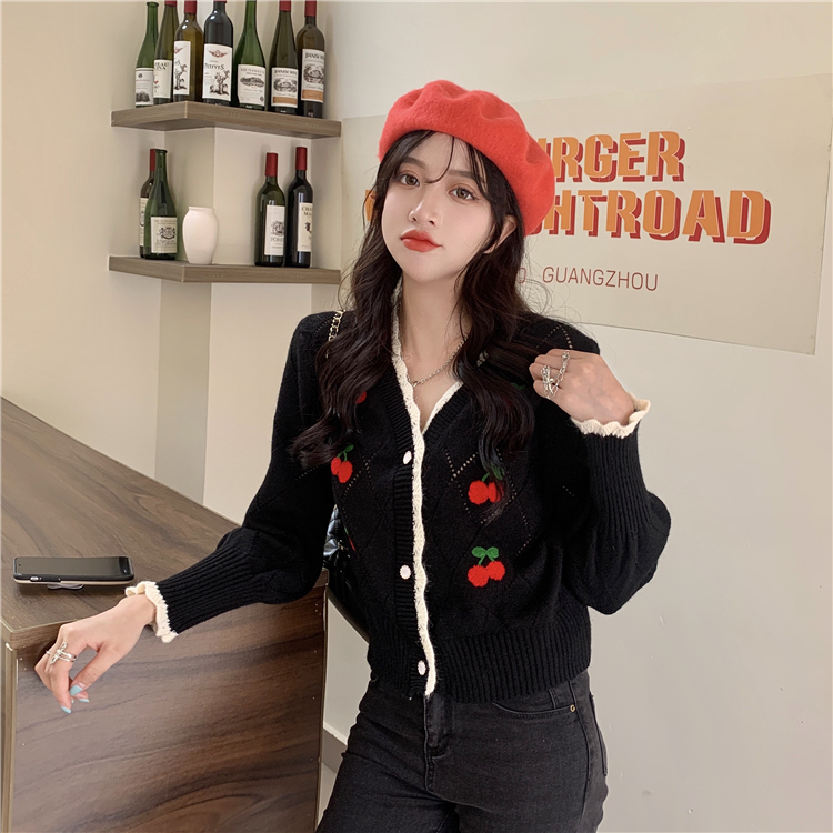 All-match cherry long sleeve sweater lovely sweet cardigan