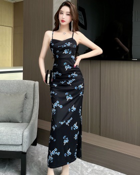 Printing vacation dress sling long dress