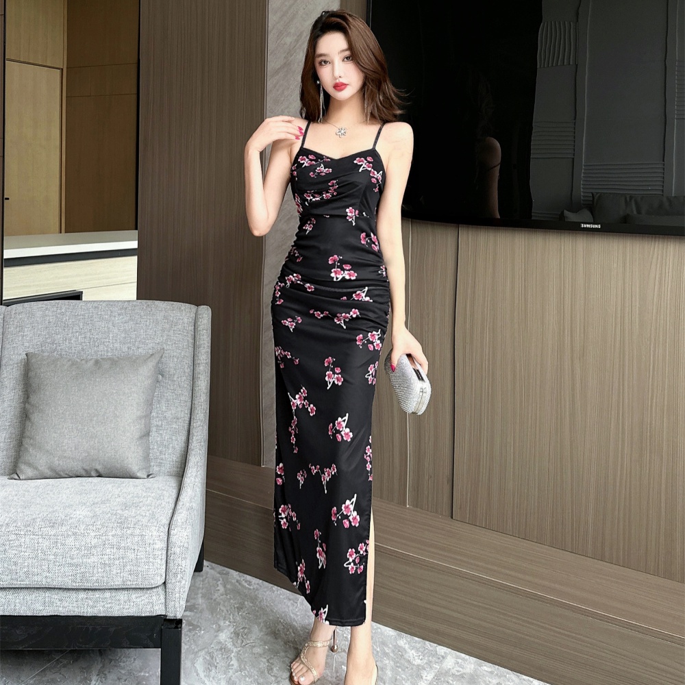 Printing vacation dress sling long dress