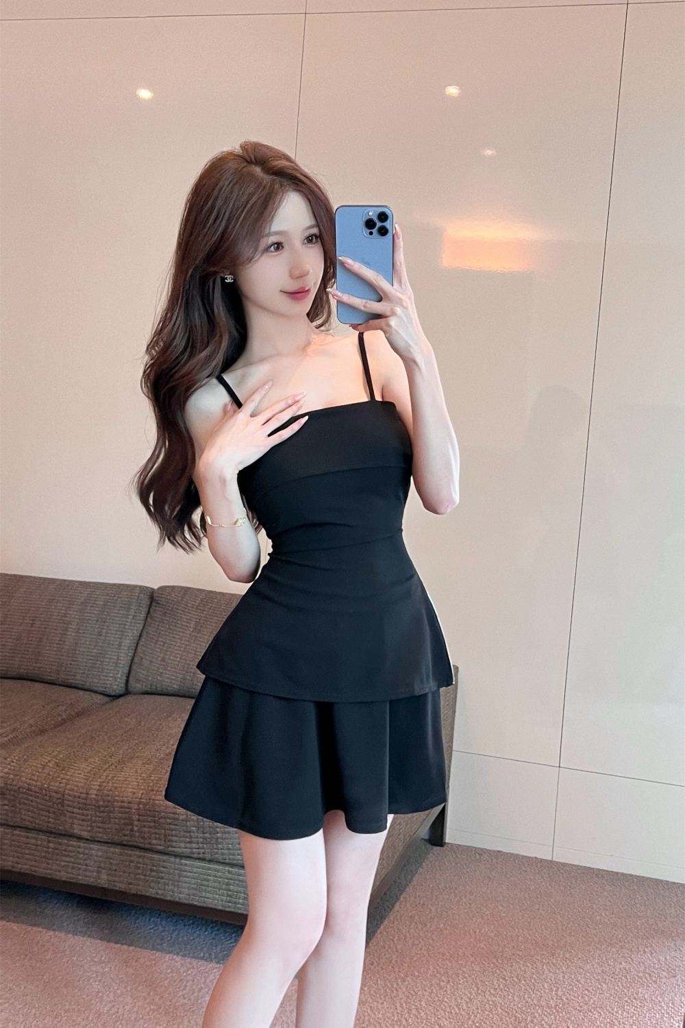 Cover belly pinched waist dress 2pcs set