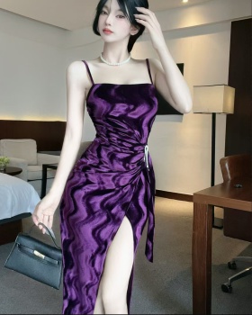 Splice golden velvet long mixed colors sexy dress