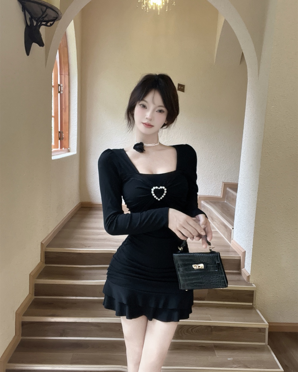 Package hip fashion sexy low-cut slim dress