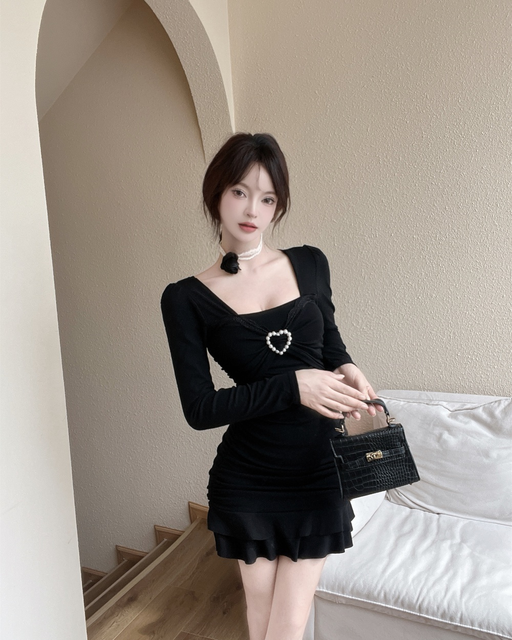 Package hip fashion sexy low-cut slim dress