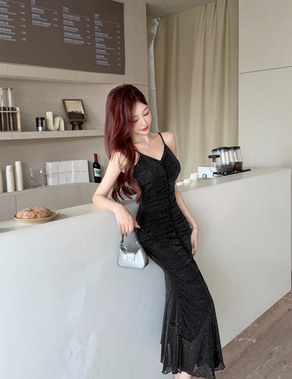 Retro slim dress pinched waist formal dress for women