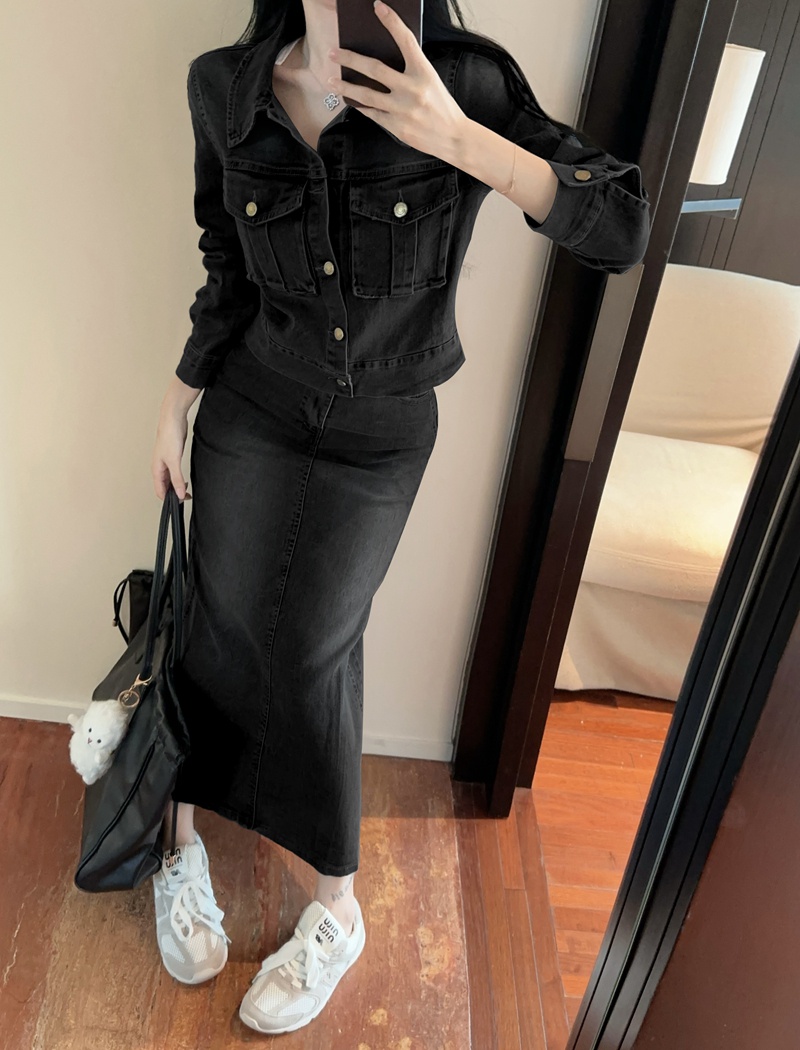 Casual coat high waist skirt 2pcs set for women