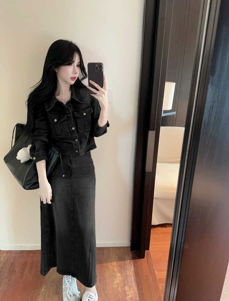 Casual coat high waist skirt 2pcs set for women