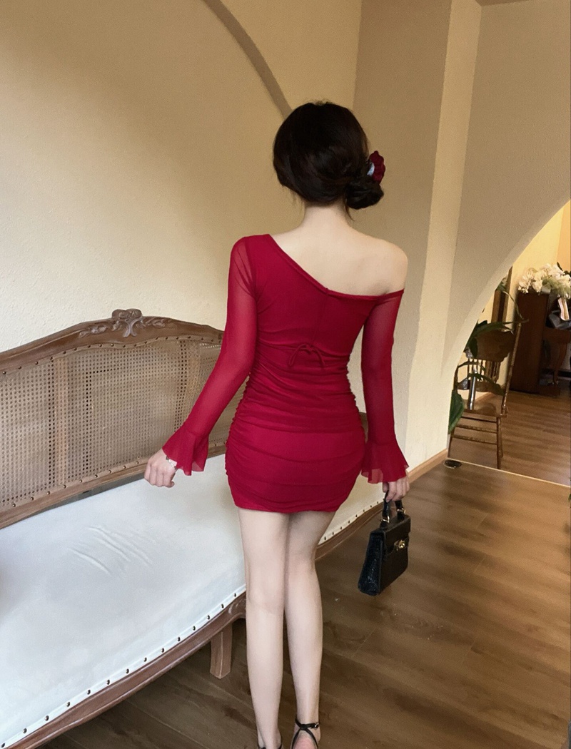 Bandage package hip sloping shoulder spicegirl niche dress