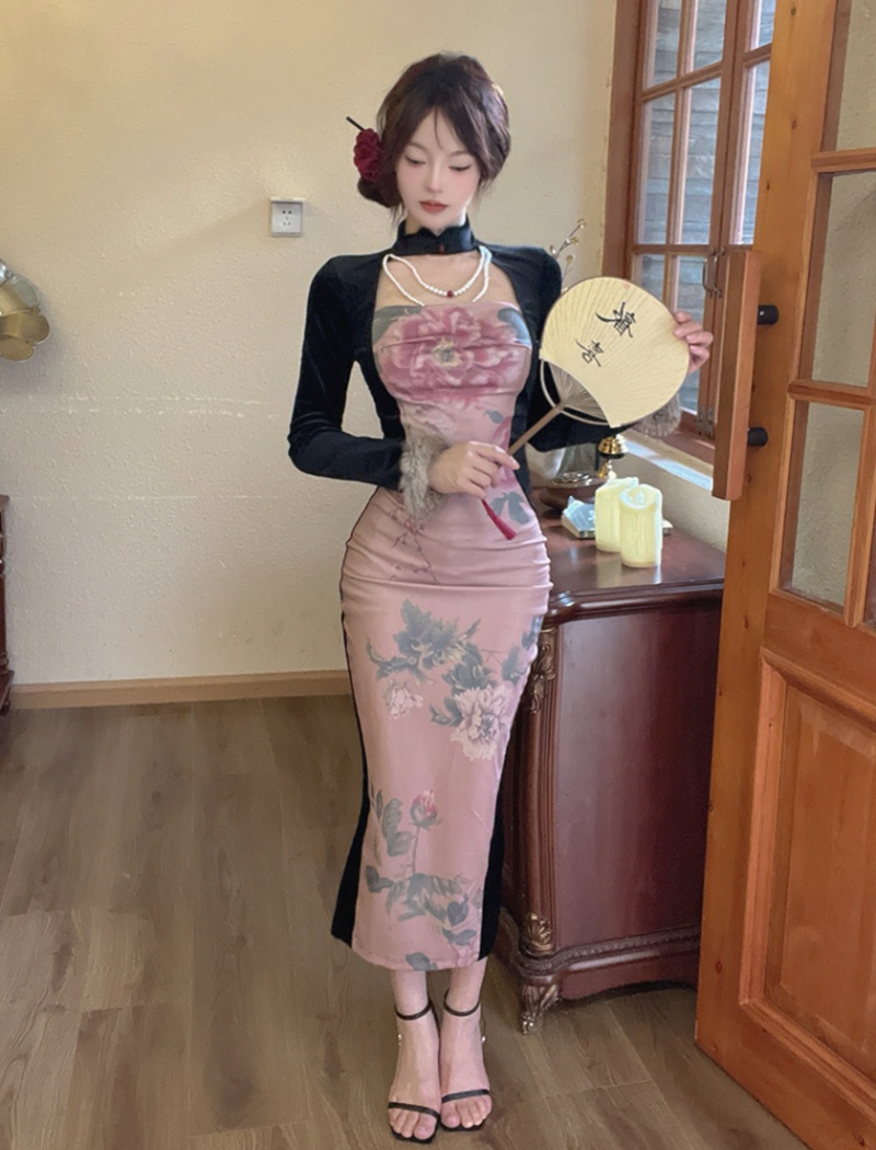 Elmo long cheongsam package hip long dress for women