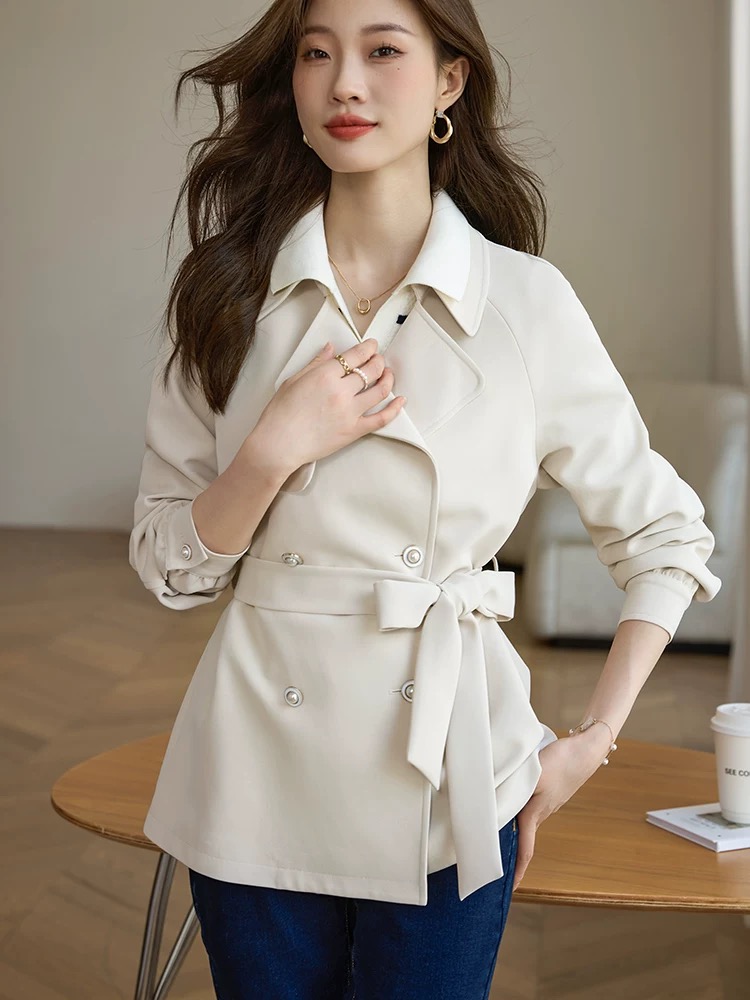 Double-breasted overcoat British style coat for women