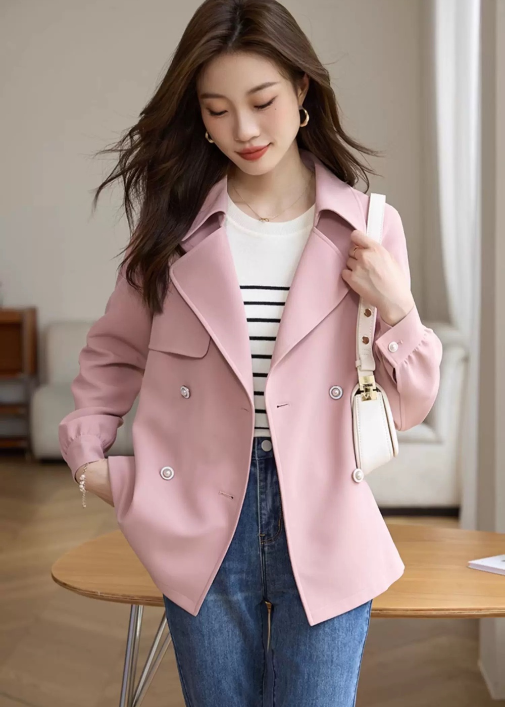 Double-breasted overcoat British style coat for women