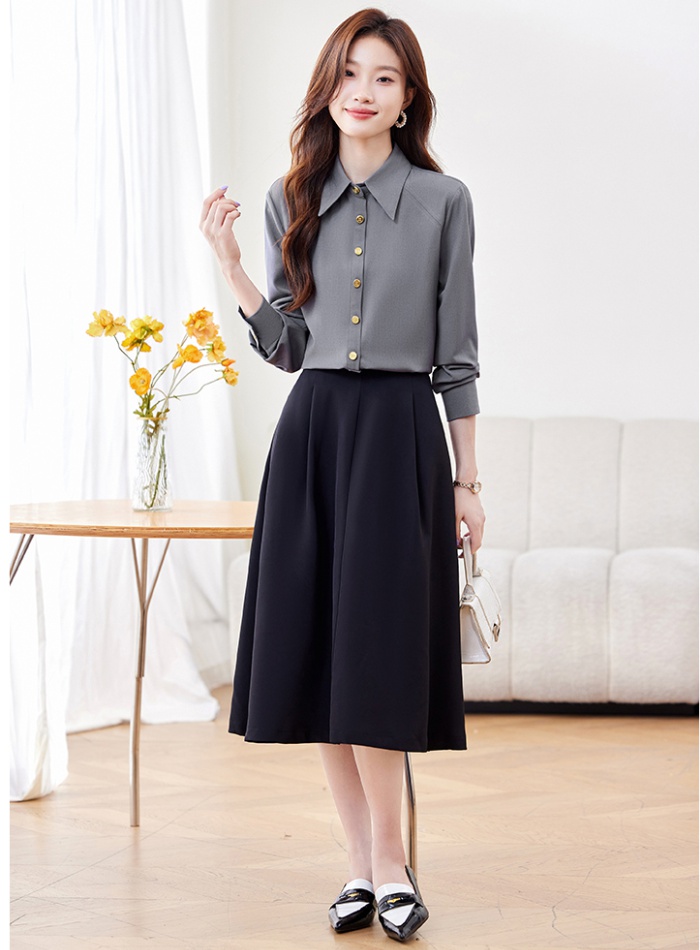 Long sleeve large yard shirt slim skirt a set for women