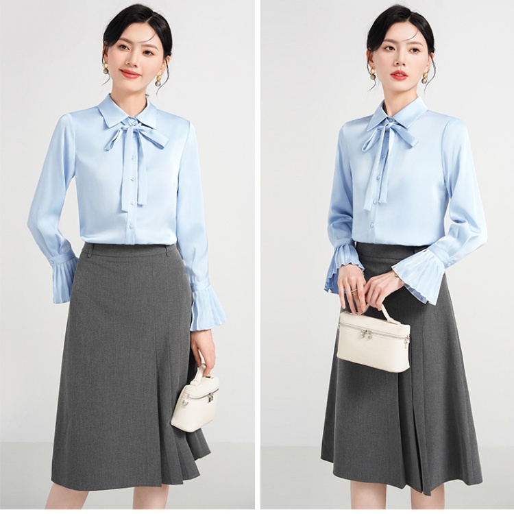 Slim overalls skirt profession long sleeve shirt a set