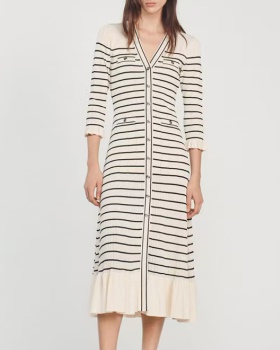 Split hollow stripe ladies France style niche dress