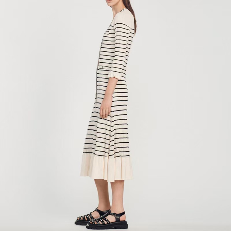 Split hollow stripe ladies France style niche dress