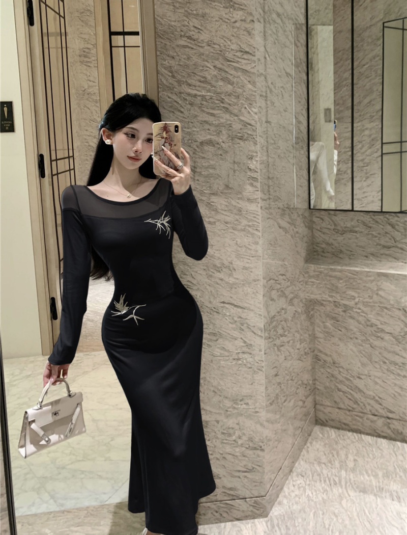 Autumn and winter elegant long gauze dress