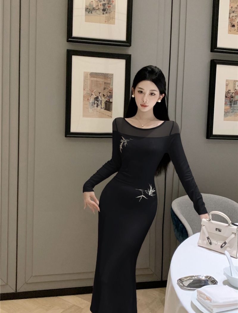 Autumn and winter elegant long gauze dress