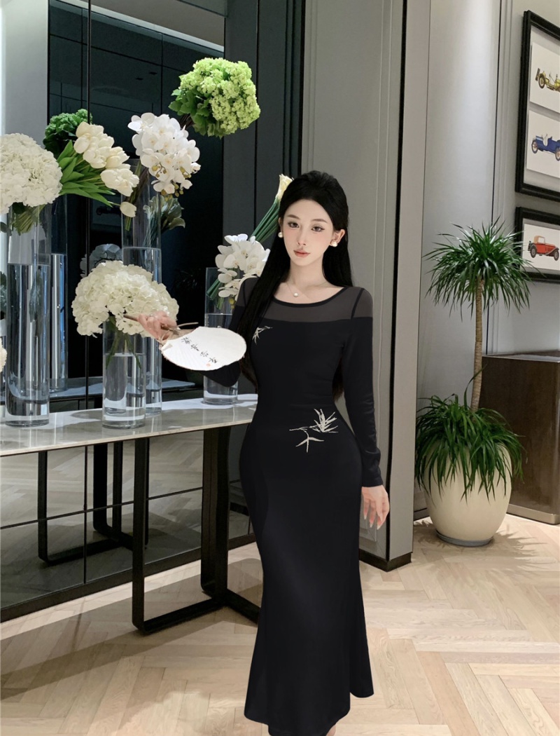 Autumn and winter elegant long gauze dress