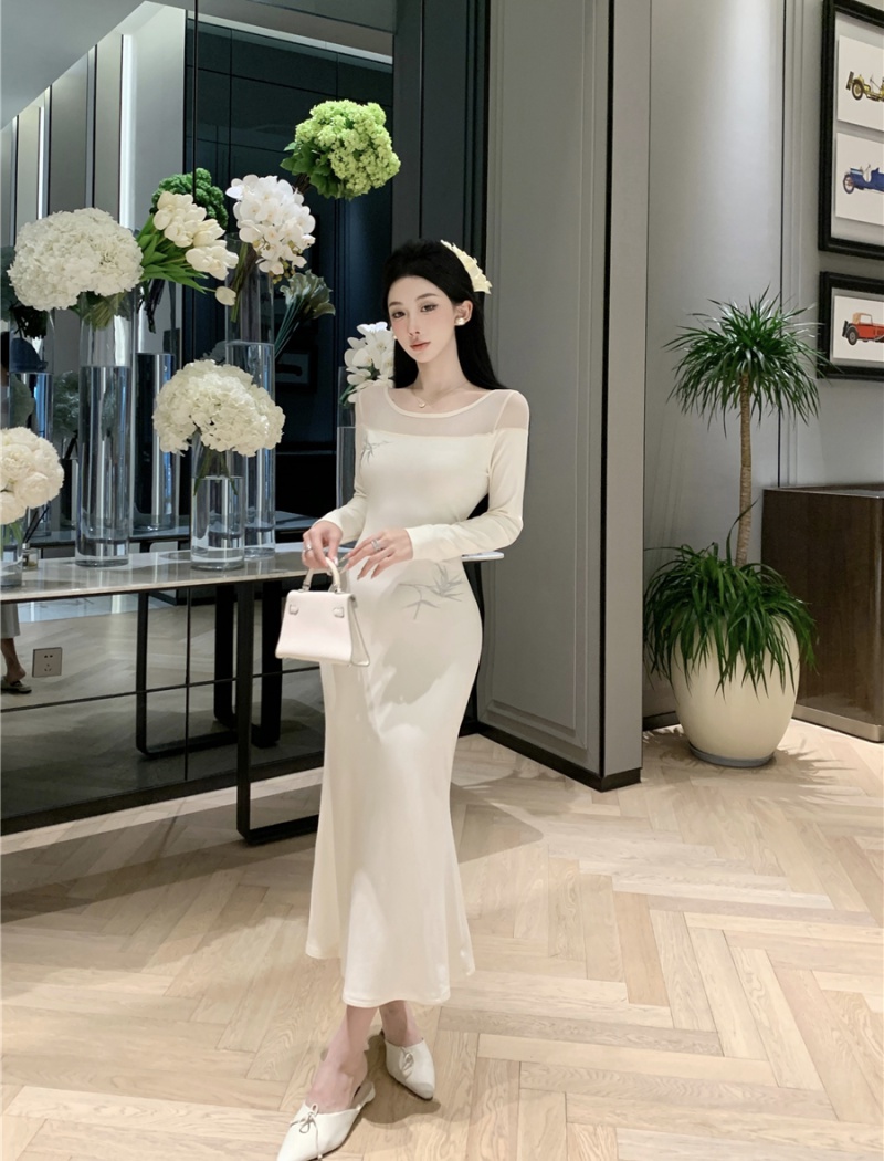 Autumn and winter elegant long gauze dress