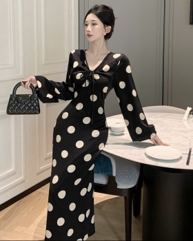 Drawstring big dot temperament dress for women