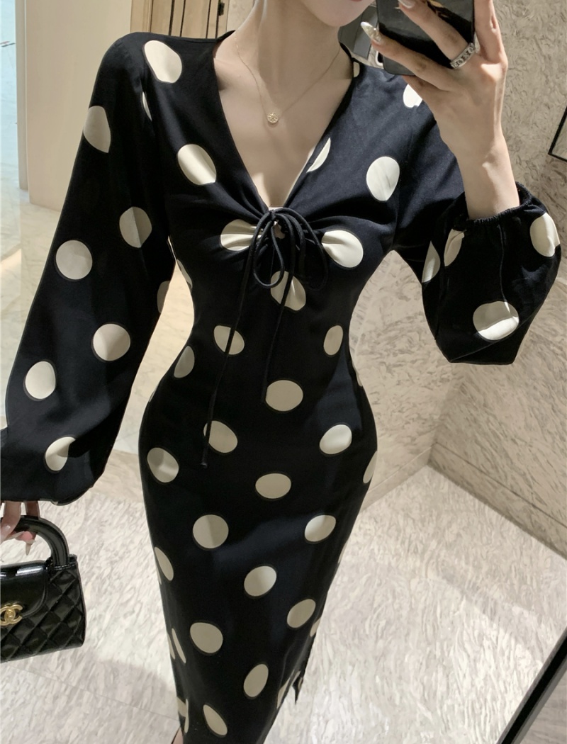 Drawstring big dot temperament dress for women