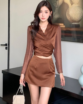 Short Korean style shirt temperament tops 2pcs set