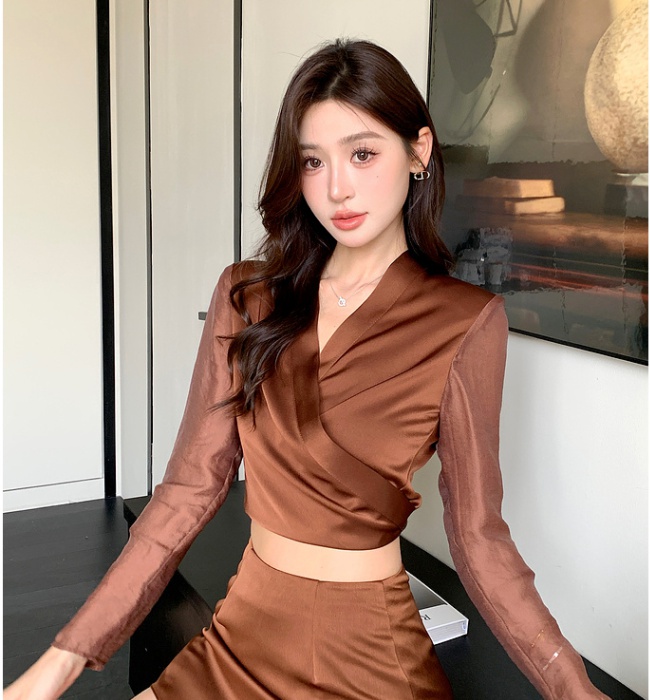 Short Korean style shirt temperament tops 2pcs set