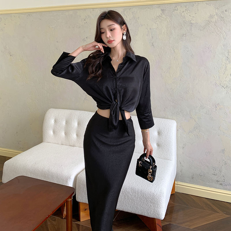 High waist temperament skirt mermaid shirt 2pcs set