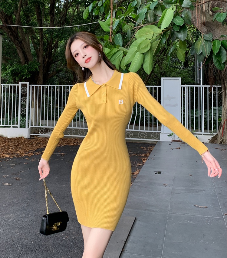 Fashion slim knitted A-line letters pinched waist dress