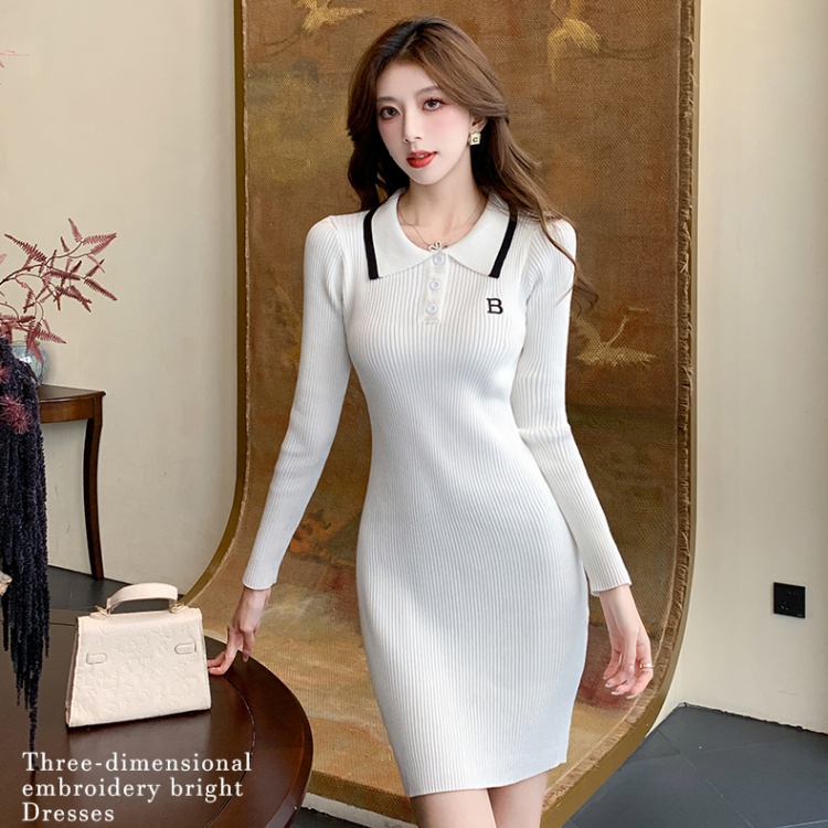 Fashion slim knitted A-line letters pinched waist dress