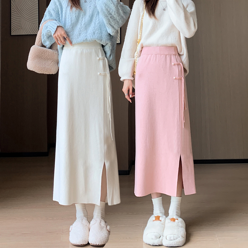 Split A-line package hip autumn and winter retro skirt