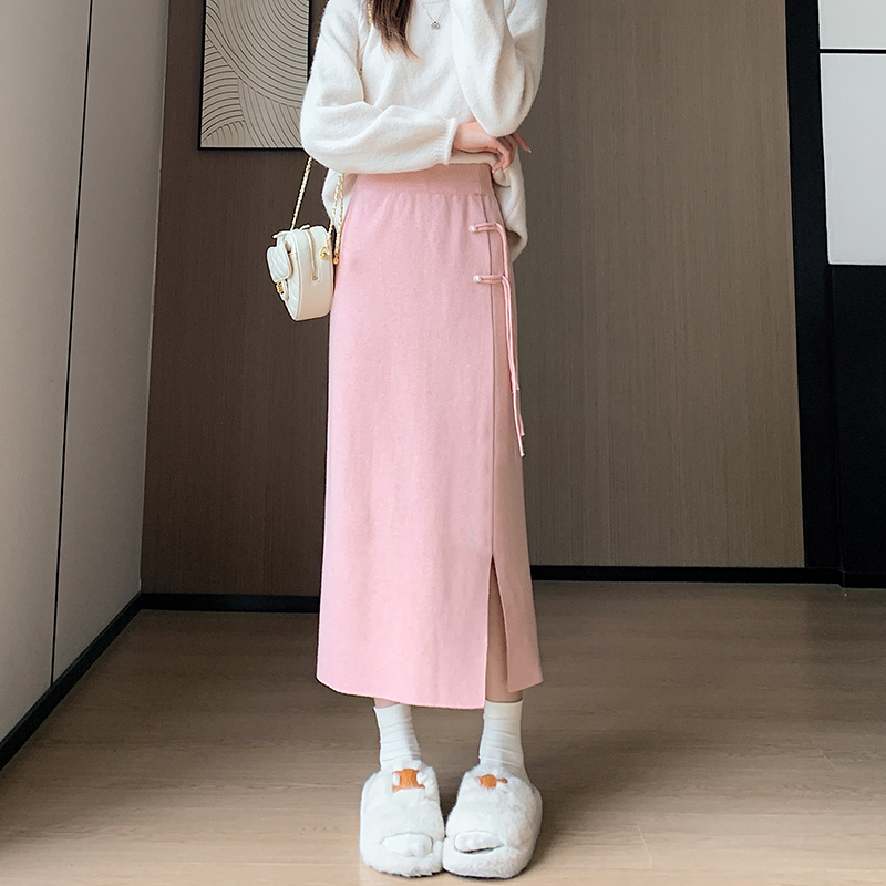 Split A-line package hip autumn and winter retro skirt