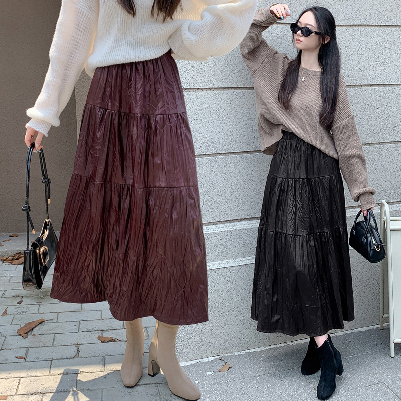 A-line autumn long France style cake skirt for women