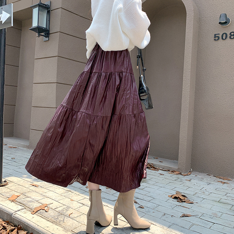 A-line autumn long France style cake skirt for women