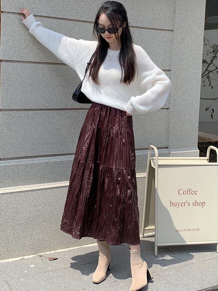 A-line autumn long France style cake skirt for women