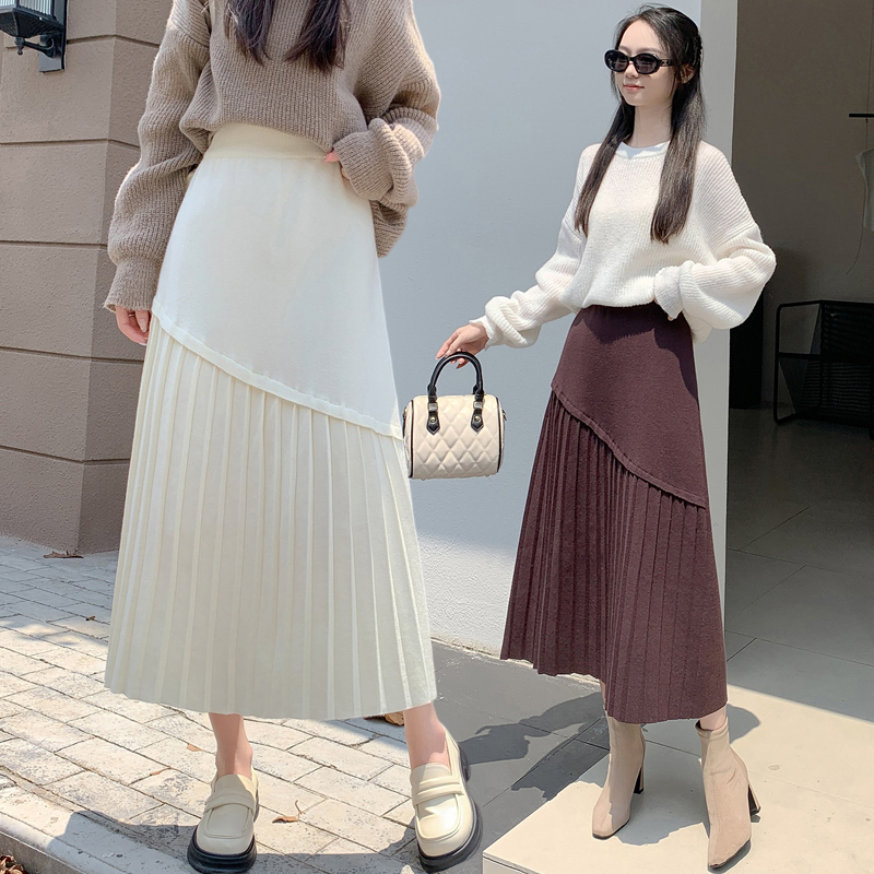 High waist irregular A-line pleated skirt for women