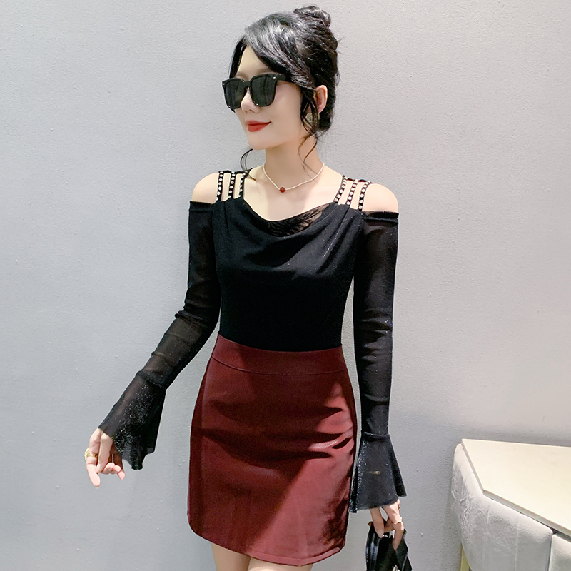 Slim long sleeve strapless gauze bottoming shirt for women