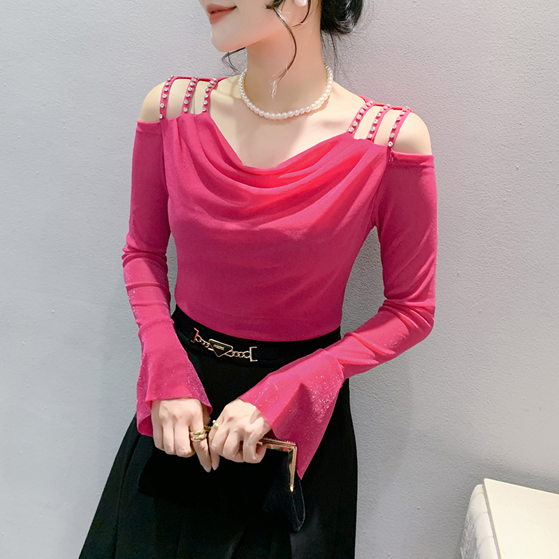 Slim long sleeve strapless gauze bottoming shirt for women