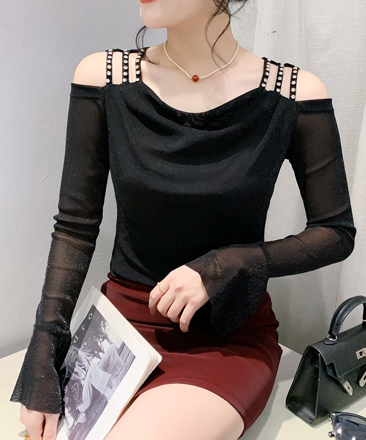 Slim long sleeve strapless gauze bottoming shirt for women