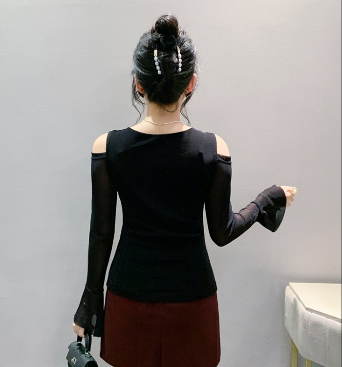 Slim long sleeve strapless gauze bottoming shirt for women