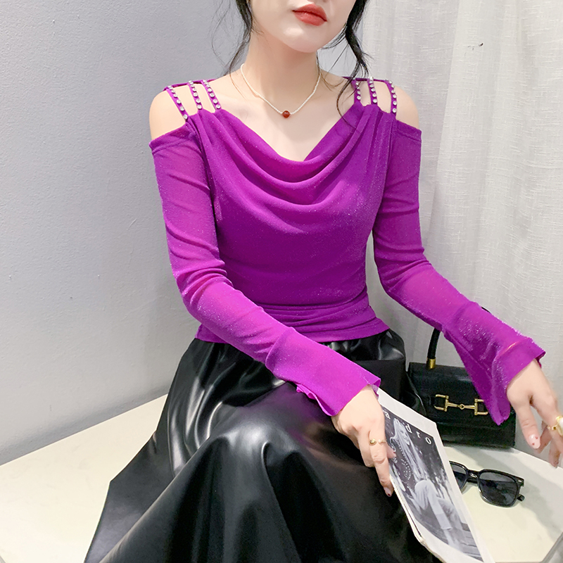 Slim long sleeve strapless gauze bottoming shirt for women