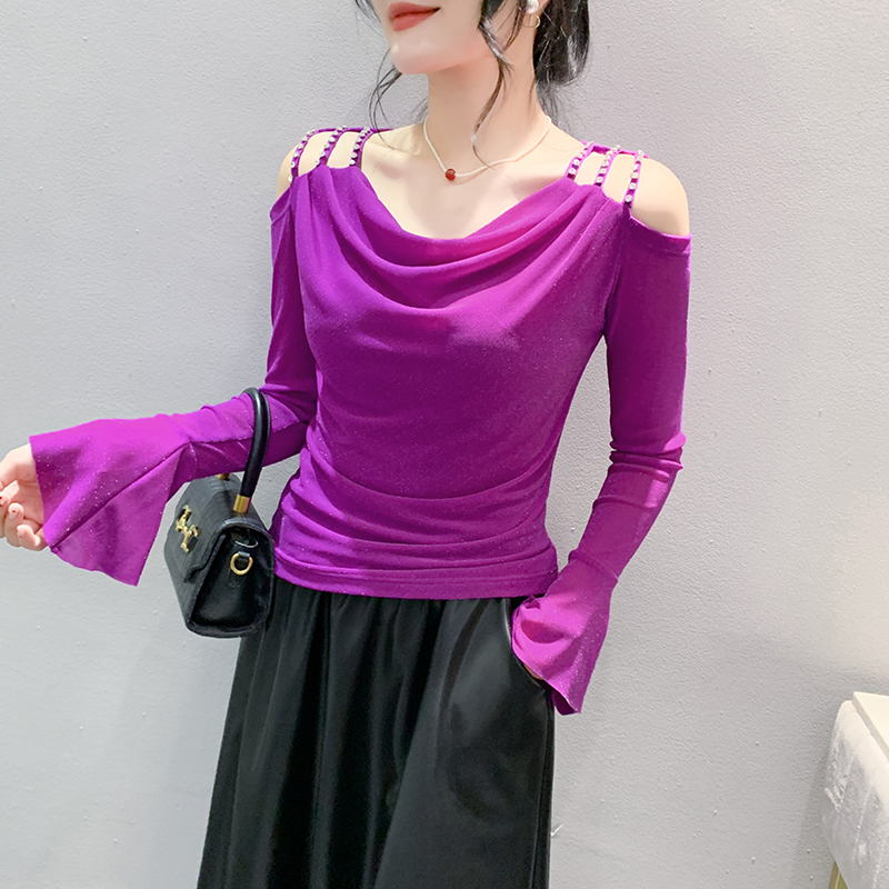 Slim long sleeve strapless gauze bottoming shirt for women